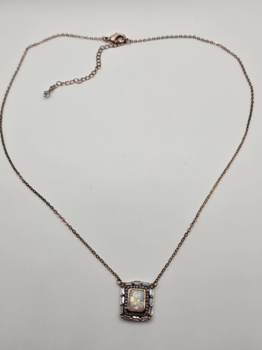 Rose Gold Opal Halo Pendant Necklace - Women's Jewelry - Picture 5 of 7